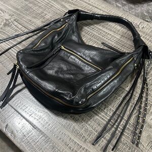orYANY Black Michelle Leather Hobo with Gold Accents & Leather Tassel Strings